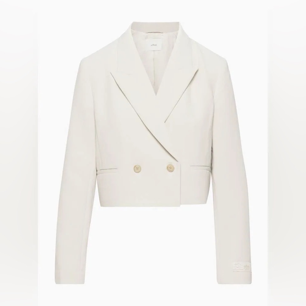 ARITZIA WILFRED DESTINY WAIST CROPPED BLAZER IN MATTE PEARL